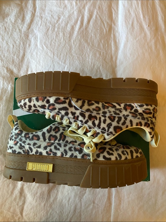 Puma Shoes - Puma Mayze Leopard Print Platform Sneakers in Brown and Tan